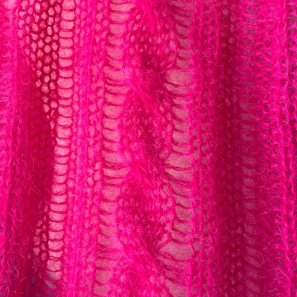 NWT Anthropologie Pink Fuzzy Mohair Blend Open Weave Knit Short Sleeve Sweater - Picture 7 of 13